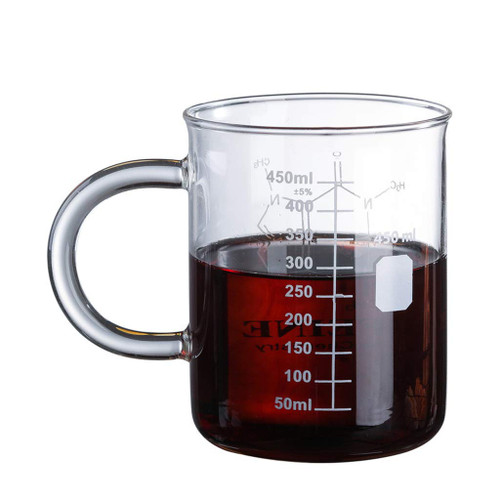 Coffee Mup - Caffeine Beaker Mug Graduated Beaker Mug with Handle Borosilicate Glass Multi-Function Food Grade Measuring Cup