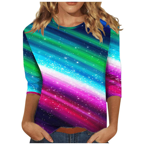 Homisy Clearance Items 2024 Spring Free Cheap Shipping Lightning Deals Today 2024 Cute 3/4 Sleeve Tops for Women Printed Trendy Casual Blouses Dressy Spring Tops Lightweight Pullover T-Shirts