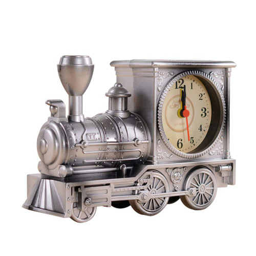 FAVOMOTO Silver Retro Train Clock Model Train Locomotive Clock Table Time Clock Steampunk Decoration Home Office Shelf Train Model Time Clock