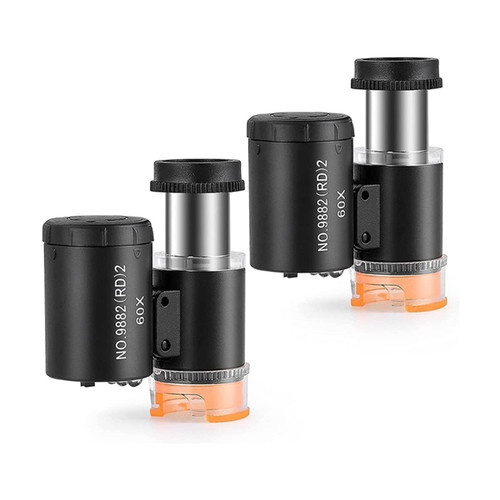 Handheld Digital Microscope Accessories 2 Pieces 60X Mini Portable Pocket Microscope, with 3 Light Microscope Accessories