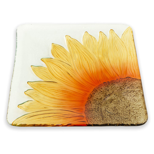 Boston International Glass Serving Plate, 10 x 10-Inches, Sunflowers