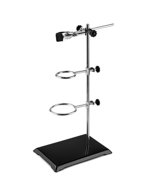 QWORK Laboratory Stands Support Set, Steel Lab Stand Set with Cast Iron Base, Rod 16" L with Burette Clamp and Flask Ring Clamps