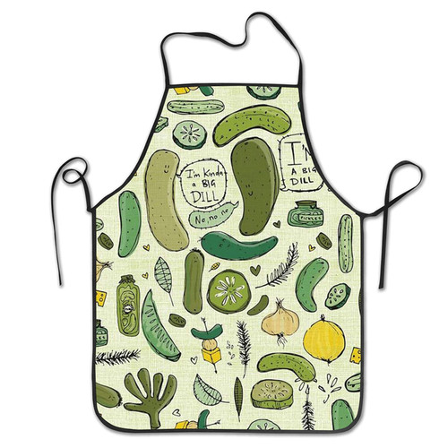 JACQUEARY Kawaii Pickles Kinda A Big Dill Pickles Print Waterproof Adjustable Bib Apron for Women Men Kitchen Chef Cooking Home BBQ, Whiteblack, 20.5 x 28.3 inch