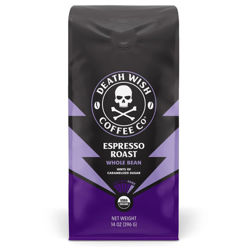 Death Wish Coffee Co. Whole Bean Espresso Roast - Extra Kick of Caffeine - Organic, Fair Trade, Arabaica and Robusta Coffee Beans (1-Pack) Death Wish Coffee Co. Whole Bean Espresso Roast - Extra Kick of Caffeine - Organic, Fair Trade, Arabaica and Robusta Coffee Beans (1-Pack)