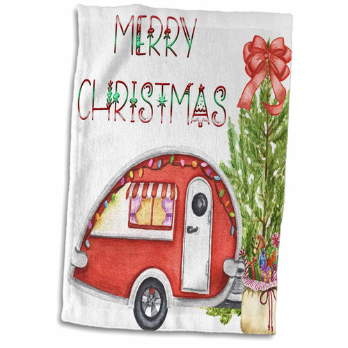 3dRose Merry Christmas with A Christmas Camper and Tree - Towels (twl-369971-1)