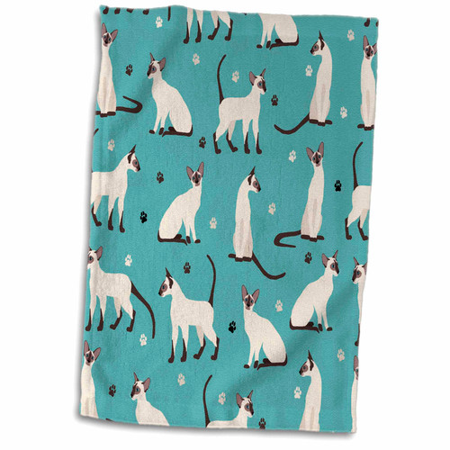 3dRose Janna Salak Designs Cats - Siamese Cat and Paw Print Pattern - Towels (twl-370405-1)