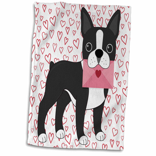 3dRose Cassie Peters Valentines - Red Hearts Boston Terrier Valentine - Towels (twl-354124-1)
