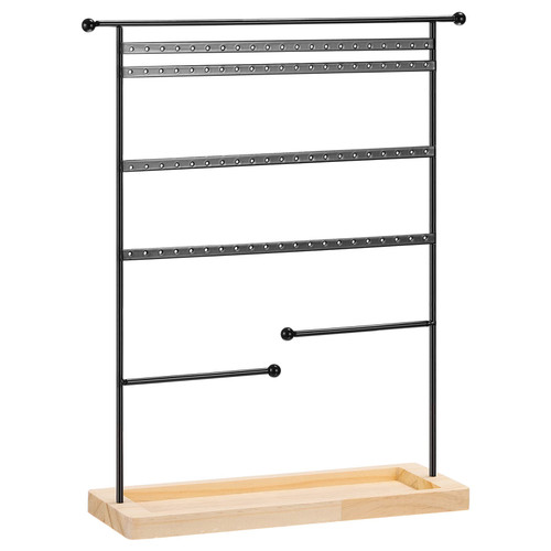 uxcell Earring Display Tower 4 Tier Metal Necklace Display Organizer Jewelry Holder with Wooden Tray for Bracelets, Rings, Earrings, Necklaces - Black