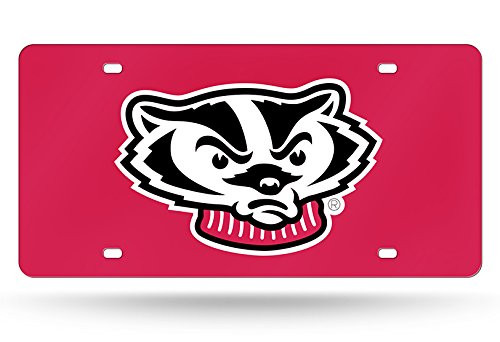 Rico Industries NCAA Wisconsin Badgers Laser Inlaid Metal License Plate Tag, Red, 6" x 12" Rico Industries NCAA Wisconsin Badgers Laser Inlaid Metal License Plate Tag, Red, 6" x 12"