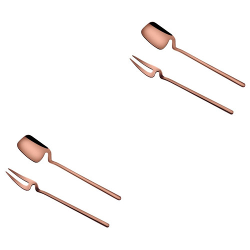 Ciieeo 16 PCS coffee spoon Stainless steel fork spoon Dinner Service Tableware flatware Cutlery Set personality tableware Fruit fork Portable Tableware ice cream scoop