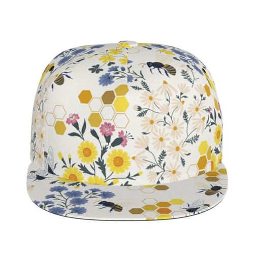 Xisover Adjustable Flat Bill Visor Snapback Hat for Men Women,Hip Hop Baseball Cap-Wildflower Honeybee