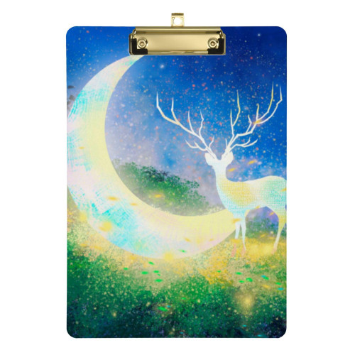 Moon and Deer Wonderland Green Blue Nurse Clipboard A4 Size 12.5" x 9" Clipboard with File Clipboard for Nursing with Low Profile Clip for Nurses Softball Coaches