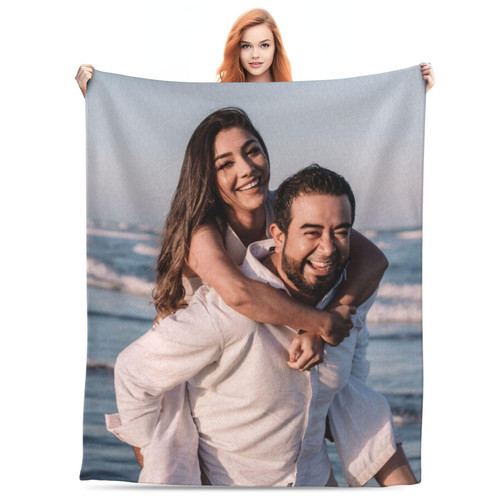 PRUNUS Personalized Blankets and Throws, Custom Blanket with Photo Text, Customized Picture Blankets for Valentine's Day Anniversary, Personalized Gifts for Boyfriend Girlfriend Husband Wife