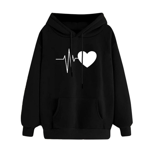 JDHUFEI Womens Cute Hoodies Fashion Hooded Sweatshirts Drawstring Loose Long Sleeve Pullover Tops Ecg Printed Blouse Pockets