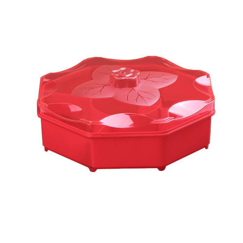 ikasus Separable Colored Flower Shaped Fruit Bowl Snacks Bowl, Candy and Nut Serving Container Appetizer Tray with Lid, 5 Compartment Plastic Food for Dried Fruits Nuts Candies Sweet Cookies Red