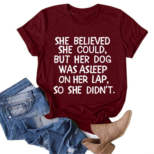 Goldweather Graphic Tees for Women, Vintage Funny Quotes Print Summer Casual Crewneck Loose Short Sleeve T Shirts Tops Blouse(XL,Wine)