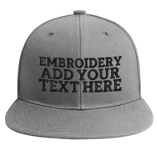 Custom Snapback Hat for Men Design Your Own Embroidery Flat Bill Visor Classic Adjustable Baseball Cap Grey