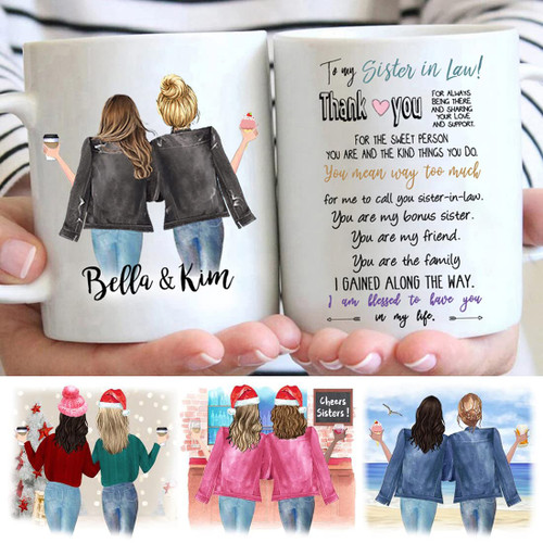 Custom Sister In Law Gifts for Women, Personalized Sister In Law Mug, Christmas or Birthday Gifts for Sister In Law from Sister In Law, Sister In Law Mothers day Gifts 11 or 15 Oz