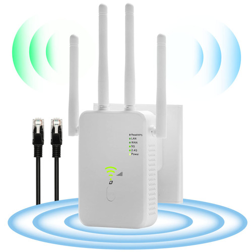 WiFi Extender, 1200Mbps WiFi Extenders Signal Booster for Home, WiFi Repeater Dual Band 2.4&5GHz, WiFi Booster and Signal Amplifier, with 4 * 3dBi Antennas/WAN/LAN Ethernet Port, Internet Booster