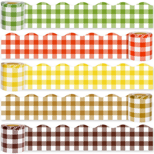 Whaline 164Ft Fall Bulletin Board Borders Buffalo Plaid Die-Cut Bulletin Board Strips Colorful Plaid Rolled Bulletin Board Trim for Autumn Harvest Thanksgiving Classroom Office Decor