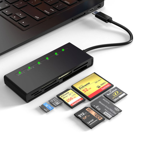 USB C Multi Card Reader, SD/TF/CF/XD/MS 7 in 1 Type-C XD Picture Card Reader for SD CF TF Micro SD Micro SDXC Micro SDHC MS MMC Cards, 5Gbps High Speed Sony Memory Stick Pro Duo Adapter Read 5 Cards