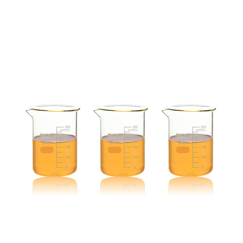 ULAB Scientific Glass Beakers, Vol. 250ml, 3.3 Borosilicate Griffin Low Form with Printed Graduation, Pack of 3, UBG1025