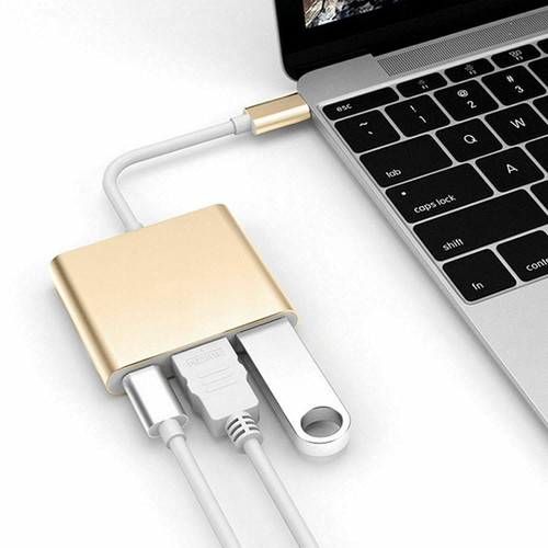 Type C USB 3.1 USB-C 4K HDMI USB 3.0 Adapter Cable 3 in 1 Hub Compatible with MacBook Gold