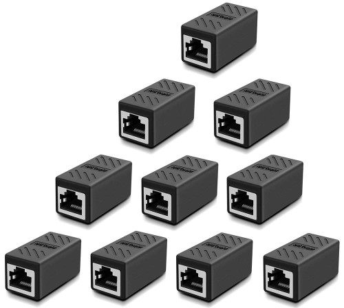 TIZOPO Ethernet Coupler,RJ45 Coupler,RJ45 Inline Coupler,Network Coupler, for Cat7/Cat6/Cat5e/cat5 Ethernet Cable Extender Connector - Female to Female, Black 10 Pack