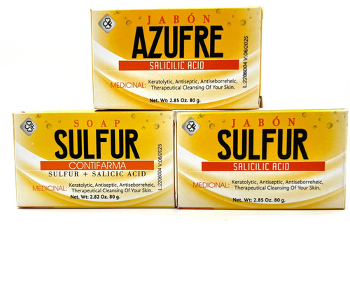 SULFURE + SALISILIC SOAP, Acne treatment, Jabon de Azufre + Acido Salicilico, tratamiento para el acne (3 PACK)
