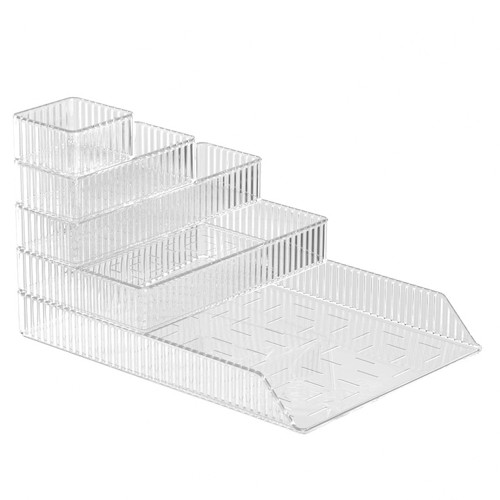 MLUOVI 5-Piece Stackable Clear Drawer Organizer Set | Multi-size Drawer Storage Trays | Plastic Bathroom Drawer Organizers | Makeup Vanity Storage Bins and Office Desk Drawer Dividers