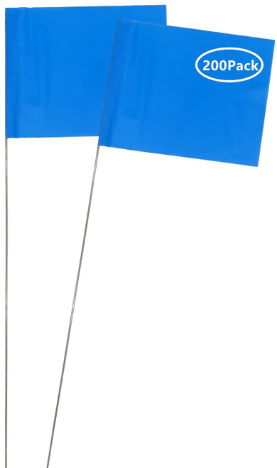 JIZHGRAD Marking Flags 200 Pack Marker Flags, 4x5x15 Inch Yard Flags, Lawn Flags, Invisible Fence, Survey Flags, Landscape Flags, Sprinkler Flags, Surveyor Flags, Stake Flags, Boundary Flags Dog Training (Blue)