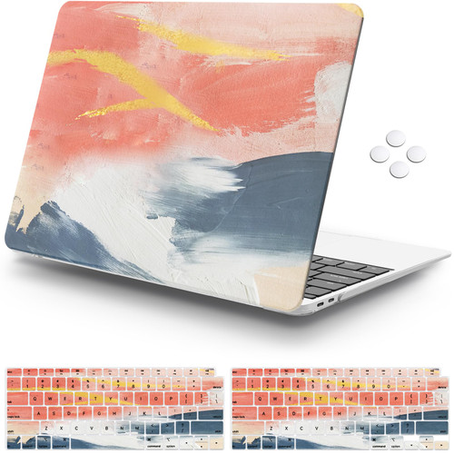 iCasso Compatible with MacBook Air 13 Inch Case 2018-2020 Release A2337 M1/A1932/A2179 with Retina Display Touch ID, Durable Hard Plastic Shell Case and Keyboard Cover (Ink Art-Orange)