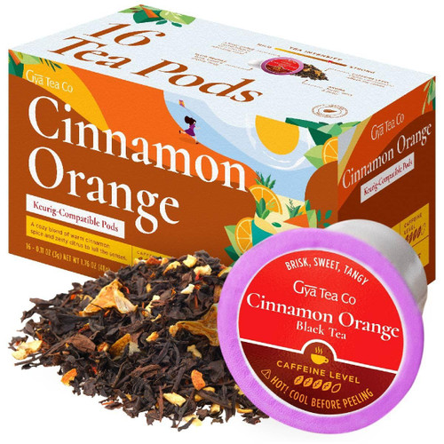 Gya Tea Co Cinnamon Orange Black Tea K Cups for Keurig - Highly Caffeinated Smooth Black Tea K Cups - Kickstart the Day with Tea Pods - Finest Black Tea K Cup Tea Pods for Keurig 2.0
