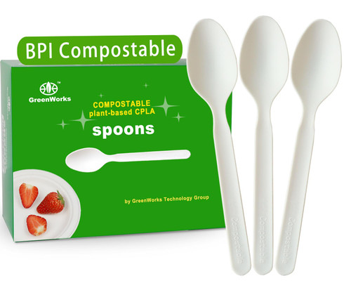 GreenWorks 200 Count Heavy-duty Compostable spoons, BPI Certified Large Disposable Flatware Utensils Spoon