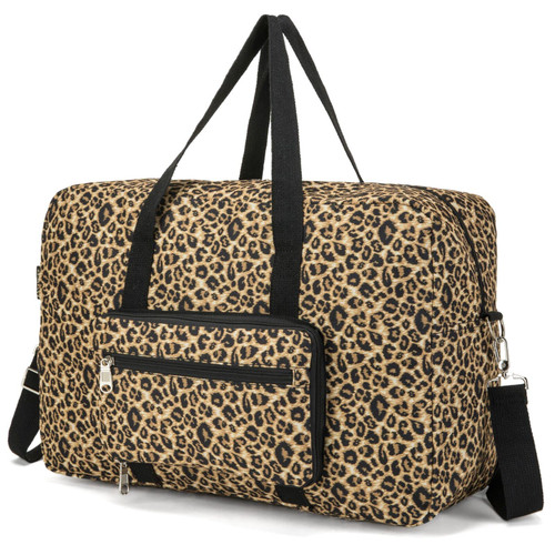 EXYANGEE Foldable Travel Duffel Bag, Medium Women's Weekender and Overnight bag carry on Luggage bag for Women and Girl?leopard?