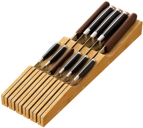 Drawer Knife Block Organizer, Bamboo Wood Drawer Knife Organizer, Protecting Knife Organizer Block (11 Knives Organizer)