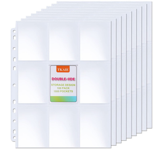 Double-Sided 1800 Pockets Trading Card Sleeves Pages - Baseball Card Sleeves Fit 3 Ring Binder, 9 Pocket Page Protector for Standard Size Cards, Sport Cards, Game Cards, Business Cards 100 Pack