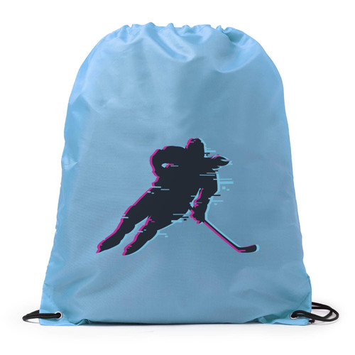 ChalkTalkSPORTS Hockey Girl Glitch Drawstring Bag | Light Blue Sports Bag