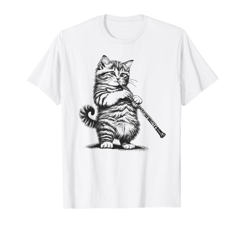 Cat Kitten Playing Oboe Player Oboist T-Shirt