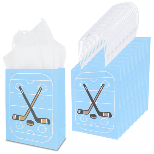 7Penn Paper Gift Bags - 24 Blue Hockey Themed Birthday Party Goody Bags with Handle - For Gifts, Goodies, or Favors 7Penn Paper Gift Bags - 24 Blue Hockey Themed Birthday Party Goody Bags with Handle - For Gifts, Goodies, or Favors