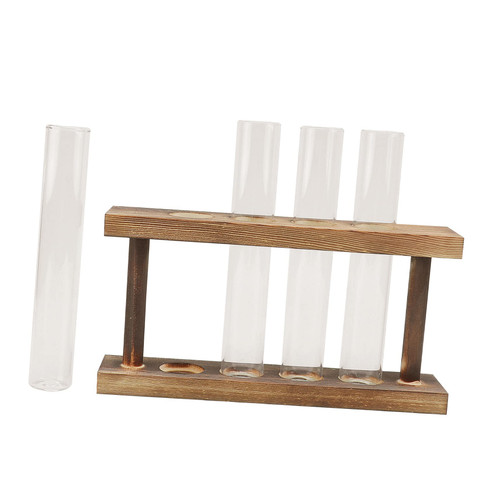 Happyyami 1pc Hydroponic Glass Test Tube Glass Tube Wood Stand Flower Vase in Wood Rack Glass Test Tube Vase Desktop Plant Terrarium Vase with Rack Plant Terrariums Kit Flowers Flower Stand