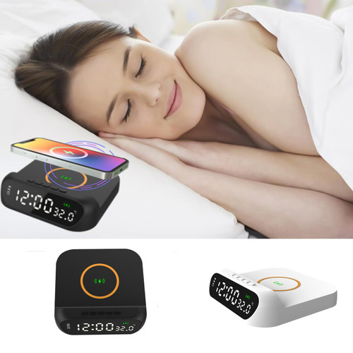 crgrtght 3-in-1 15W Wireless Charger Clock Led Digital Display Alarm Clock Temperature Display Wireless Charging Bracket,Small Digital Clock,Digital Clock for Bedrooms