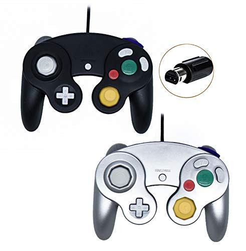 Poulep Wired Controller For Gamecube Game Cube, Classic Ngc Gamepad Joystick For Wii Nintendo Console (Black and Silver?Pack Of 2)
