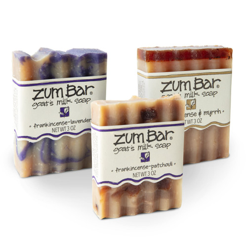 Zum Indigo Wild Goat's Milk Soap Bar - Bar Soap for Hands & Body Made with Essential Oils - 3 oz - Frankincense Blends (3 Pack)