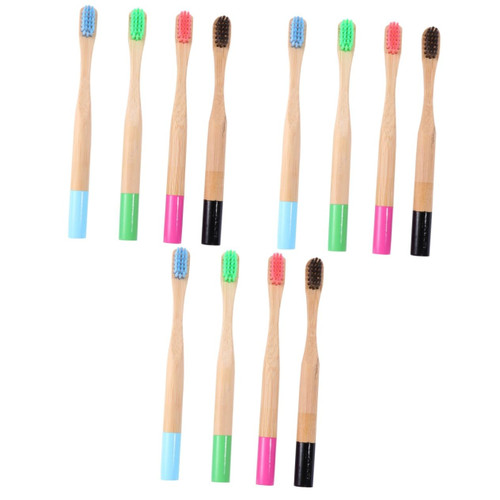 NIYANGLE 12 Pcs Bamboo Toothbrush Manual Toothbrush Gums Care Toothbrush Toothbrush Wheat Straw Toothbrush Home Toothbrush for Kids Soft Bamboo Handle Child Nylon Wool Clean