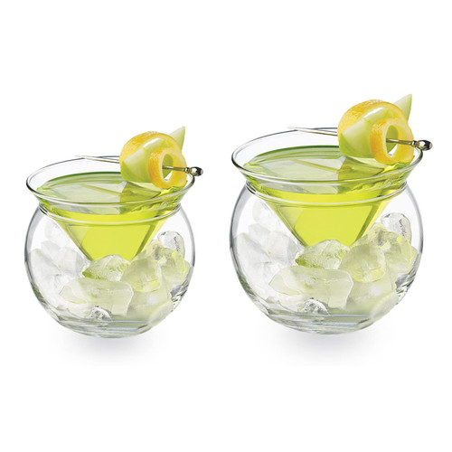 Stemless Martini Glasses with Chiller, Glass Caviar Chiller Server Set with Server Bowl, Martini Glasses Caviar Chiller Server for Shrimp, Cocktail Glass with Ice Holder for Martini Wine(#2*9OZ)