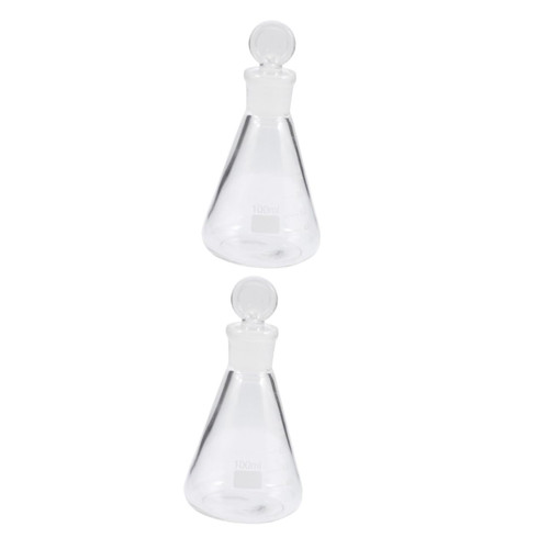 GLEAVI 2pcs Erlenmeyer Flask with Stopper Chemistry Glassware Conical Beaker Glass Flask for Laboratory Heat Shrink Butt Connectors 100ml Glass Erlenmeyer Flask Small Glasses Triangle
