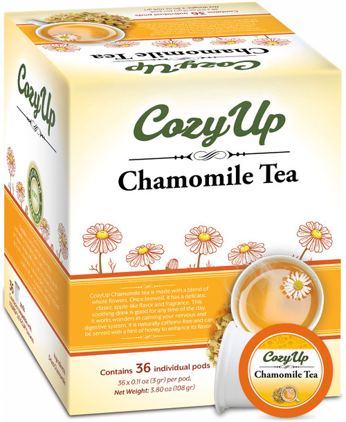 CozyUp Pure Camomile Herbal Tea Pods Compatible with Keurig K-Cup Brewers - Bedtime/Sleep-well/Nightly Calm/Relaxing Tea, 36-Count