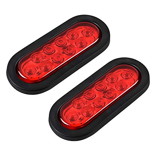 1 Pair 6" Red Oval Oblong 10-LED Stop Brake Tail Light Sealed Kit for Truck Trailer RV