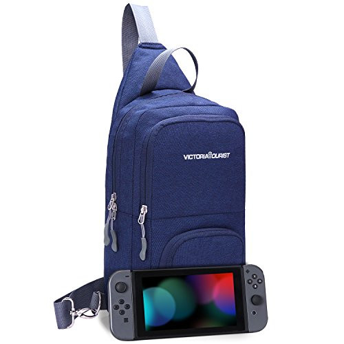 Victoriatourist WANDF Switch Travel Bag, for Nintendo Switch Console, Dock, Joy-Con Grip & Switch Accessories, Protective Storage Sling Backpack Shoulder Bag for Nintendo Switch and iPad (Blue-2)